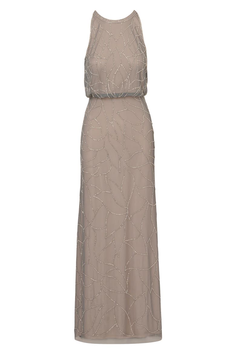 Beaded Sleeveless Blouson Gown, Alternate, color, PEWTER/ SILVER