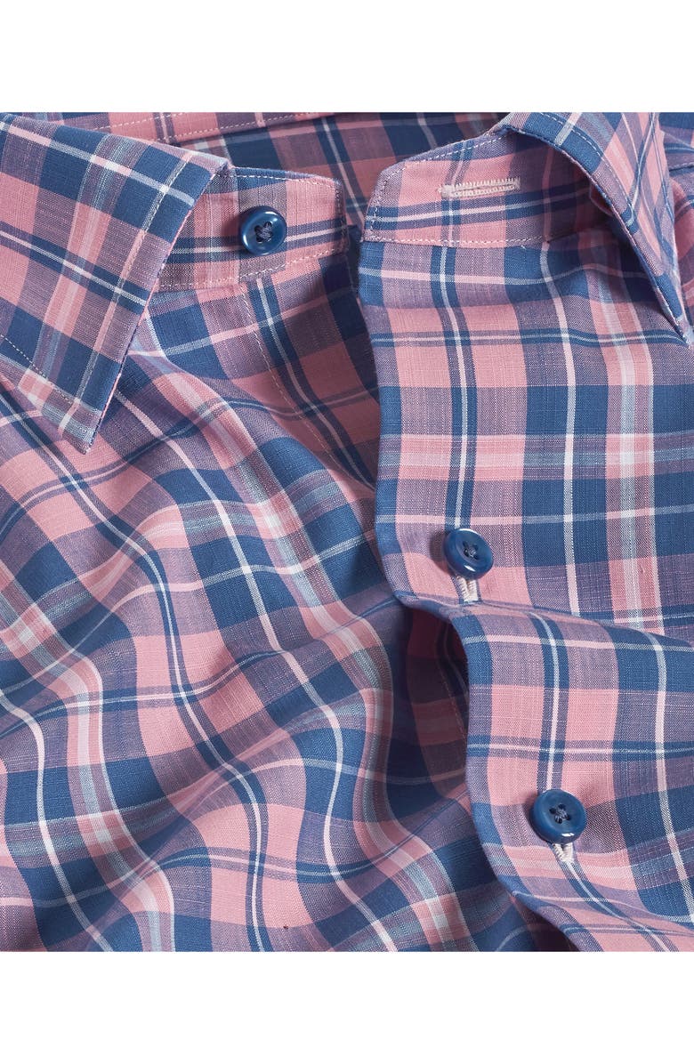 David Donahue Plaid Pima Cotton Dobby Sport Shirt, Alternate, color, Denim/ Pink