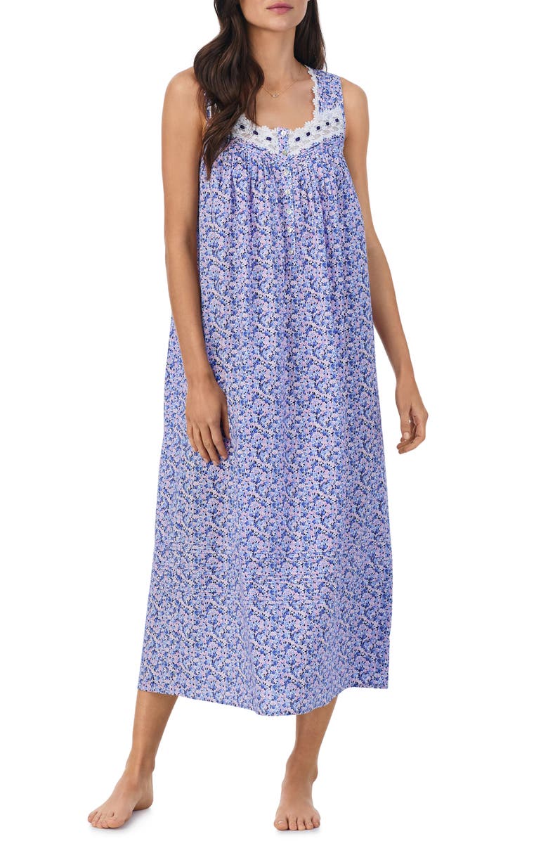 Eileen West Lace Trim Sleeveless Cotton Ballet Nightgown, Main, color, 