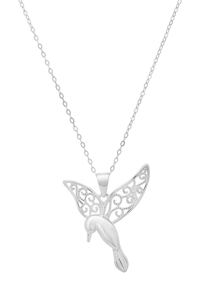 Filigree Hummingbird Pendant Necklace, Main, color, SILVER