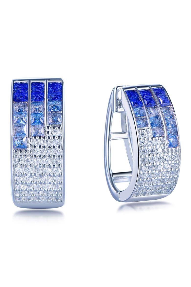 Cubic Zirconia Huggie Hoop Earrings, Alternate, color, BLUE