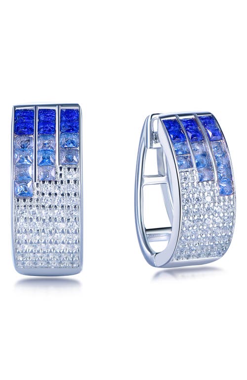 Suzy Levian Sterling Silver Invisible Set Blue White Cubic Zirconia Huggie Earrings