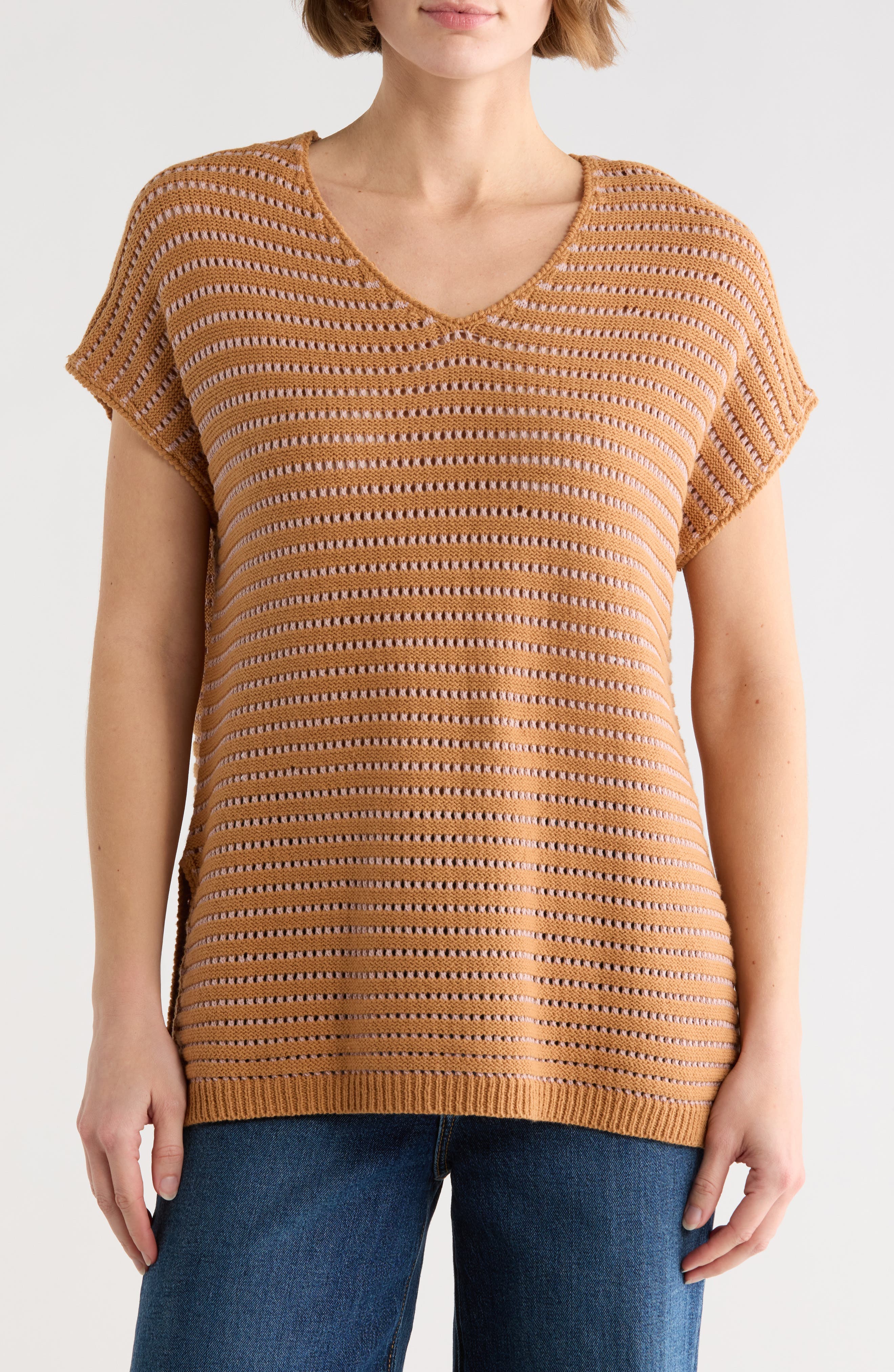 WISHLIST Open Knit Dolman Sleeve Split Seam Sweater