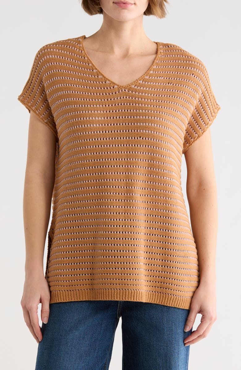 WISHLIST Open Knit Dolman Sleeve Split Seam Sweater, Main, color, Camel/ Pink