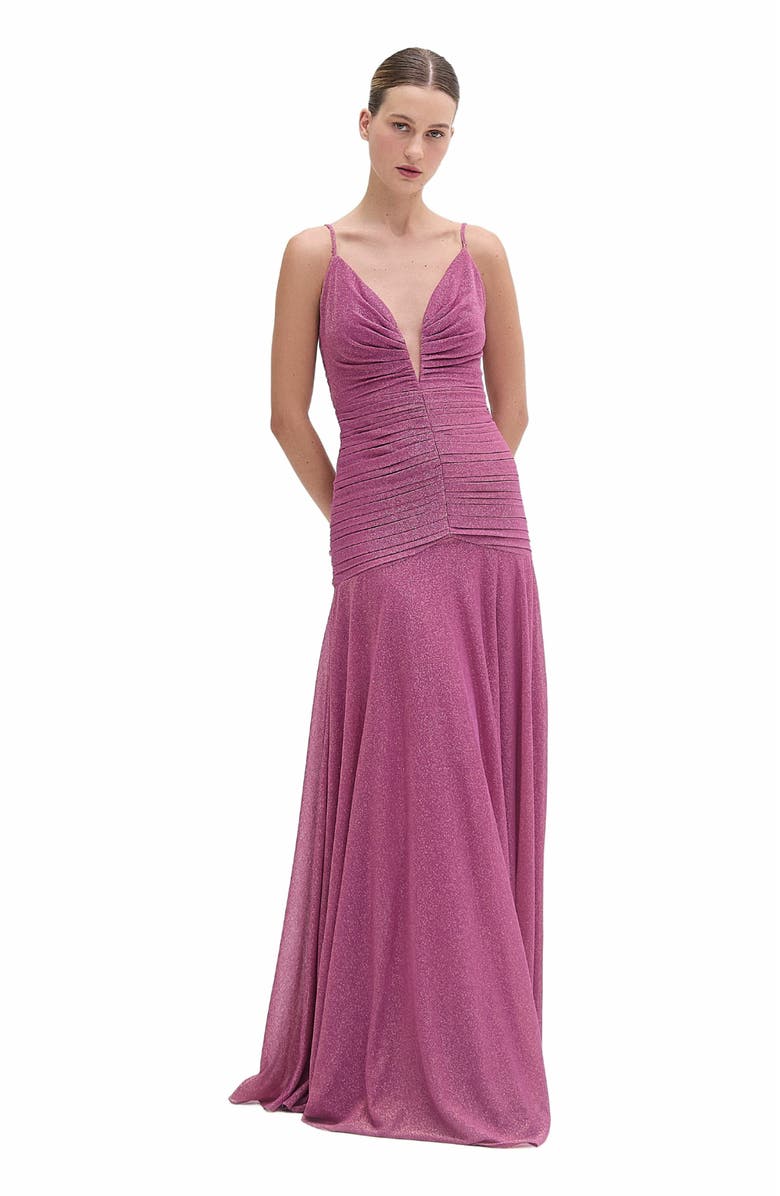 PatBO Metallic Plunge Gown, Main, color, 