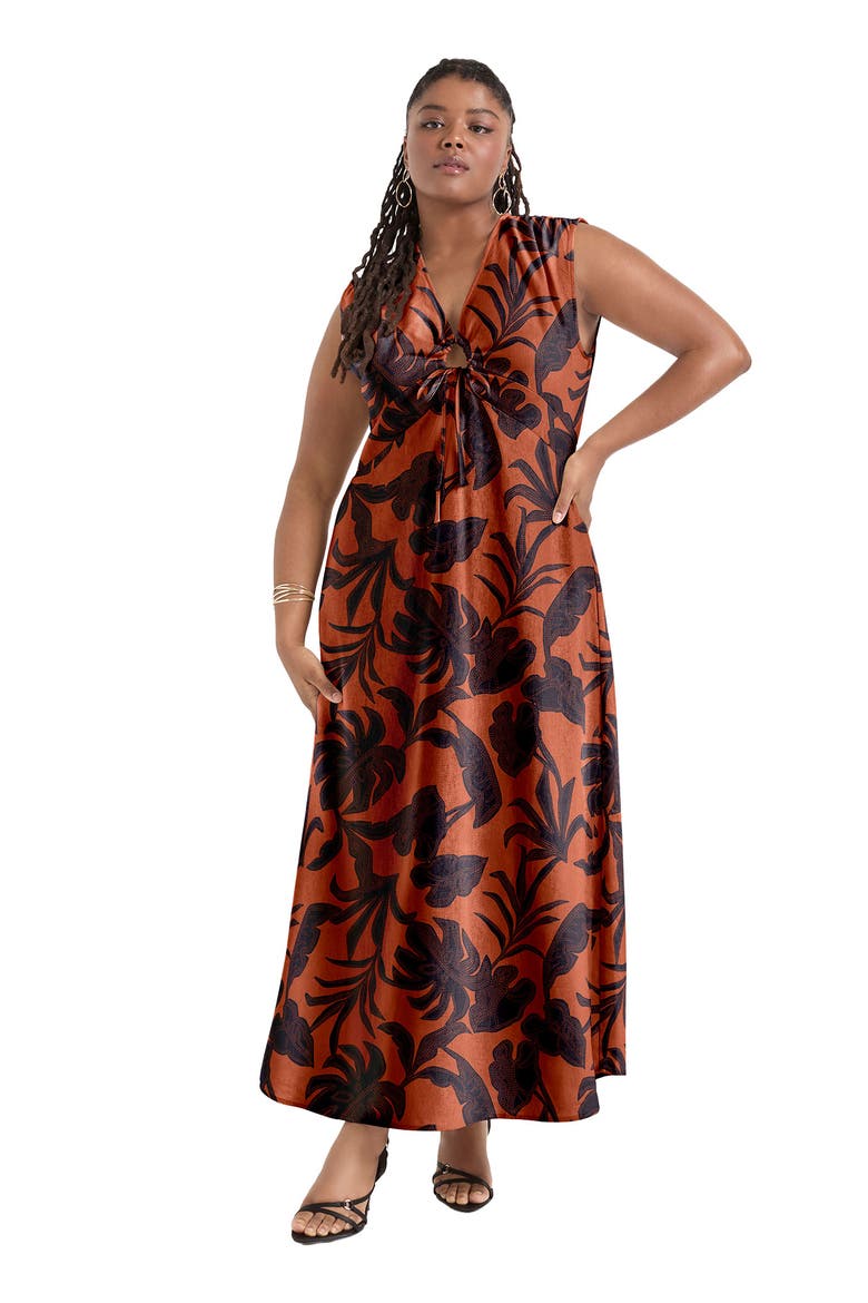 Empire Waist Midi Dress, Main, color, STITCHED FLORAL PICANTE
