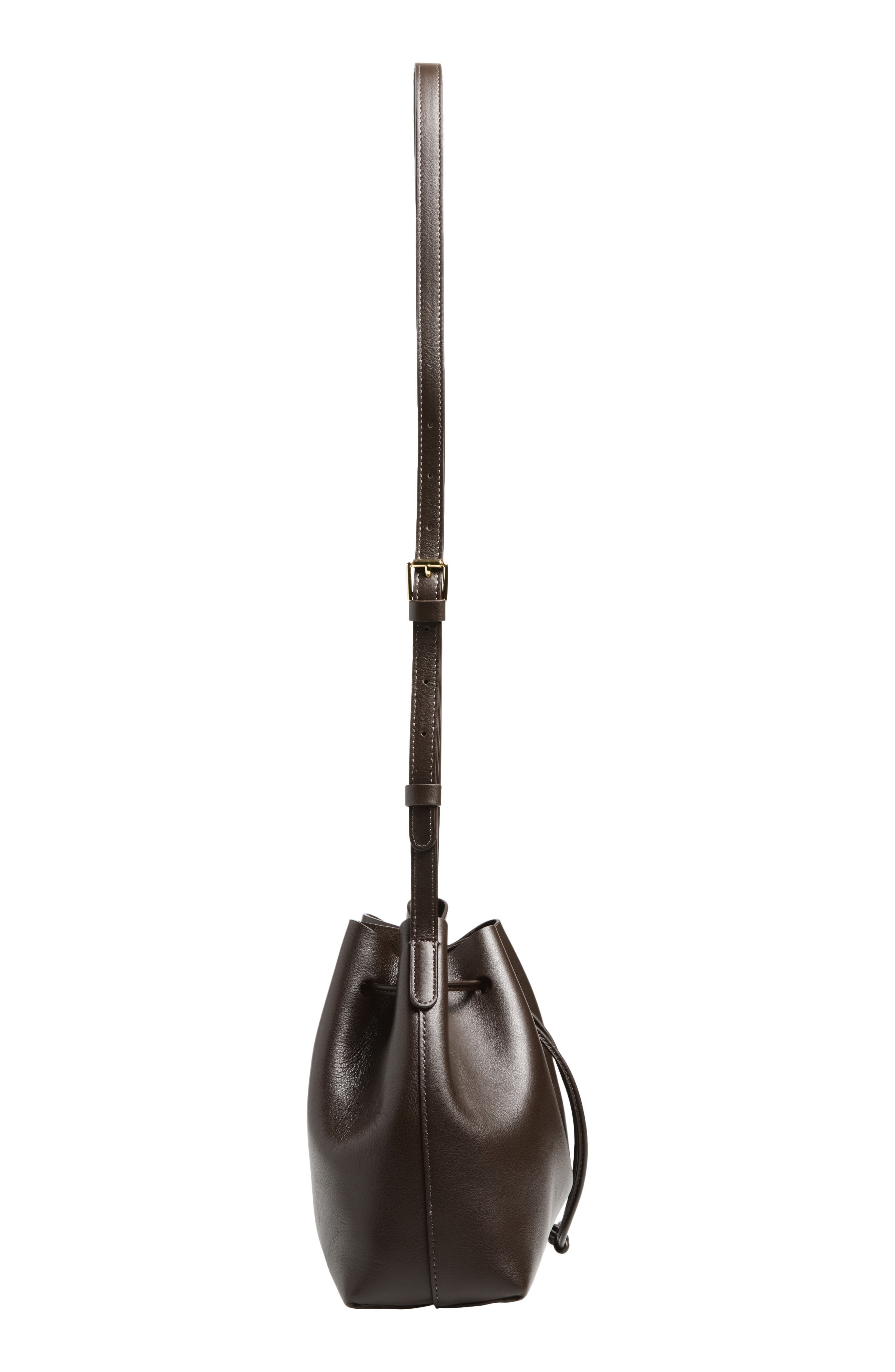 Mansur Gavriel Leather Drawstring Bucket Bag, Alternate, color, Ebony