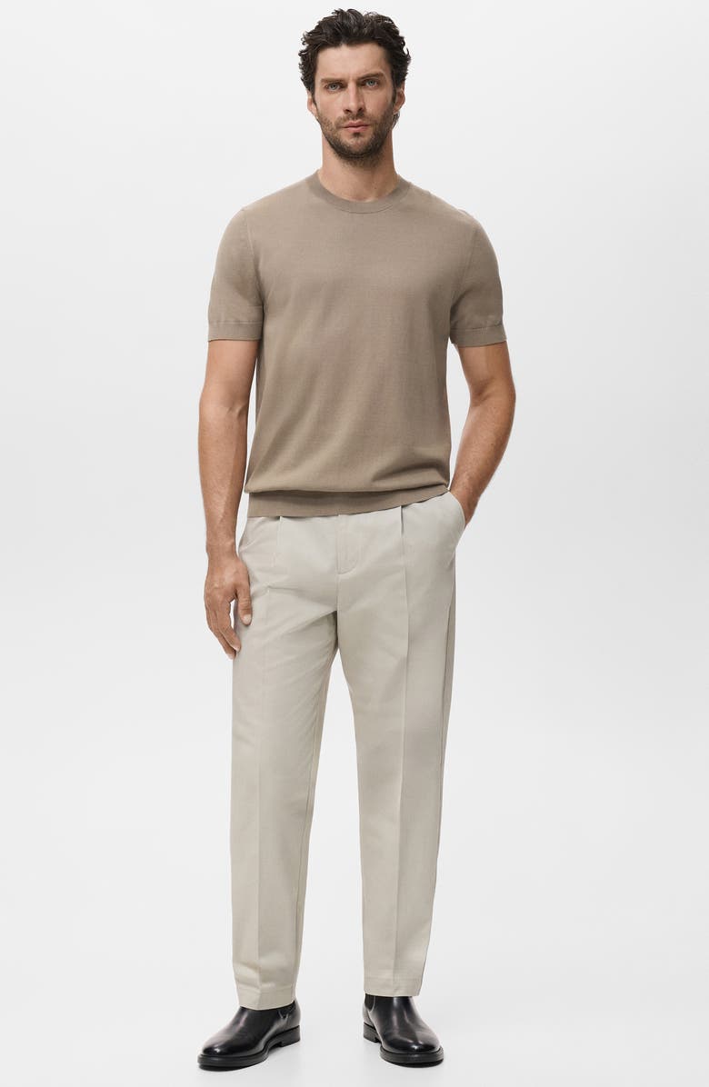 MANGO Short Sleeve Cotton Crewneck Sweater, Alternate, color, Medium Brown