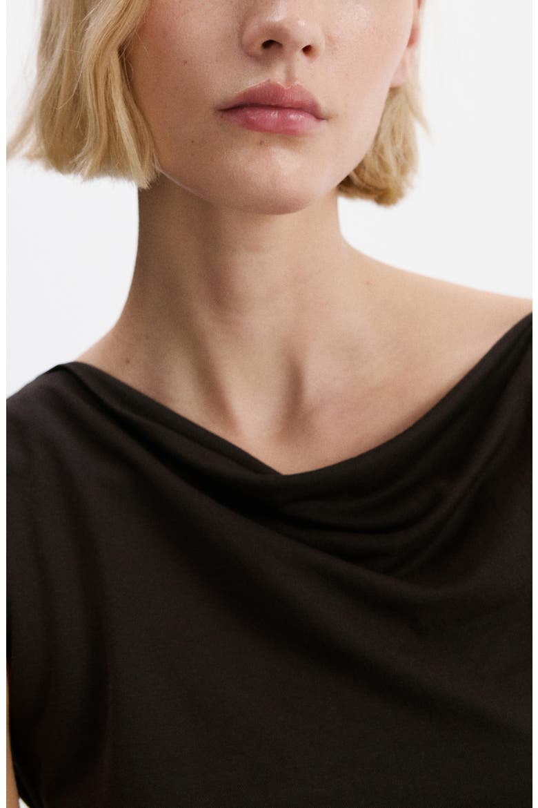 Draped Neck Asymmetric Top, Alternate, color, BROWN