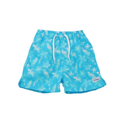 Flap Happy Boys Upf 50+ Wesley Swim Trunks With Mesh Liner In Coco Beach Turtles