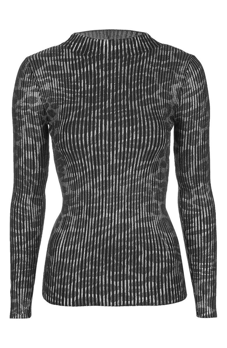 Topshop Animal Print Ribbed Turtleneck, Alternate, color,