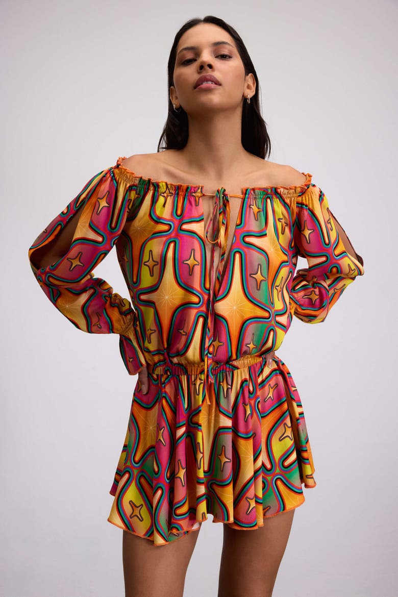 Sirius Starry Print Off-Shoulder Mini Dress, Alternate, color, Multicolor