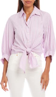 Karen Kane Embellished Puff Sleeve Tie Front Top