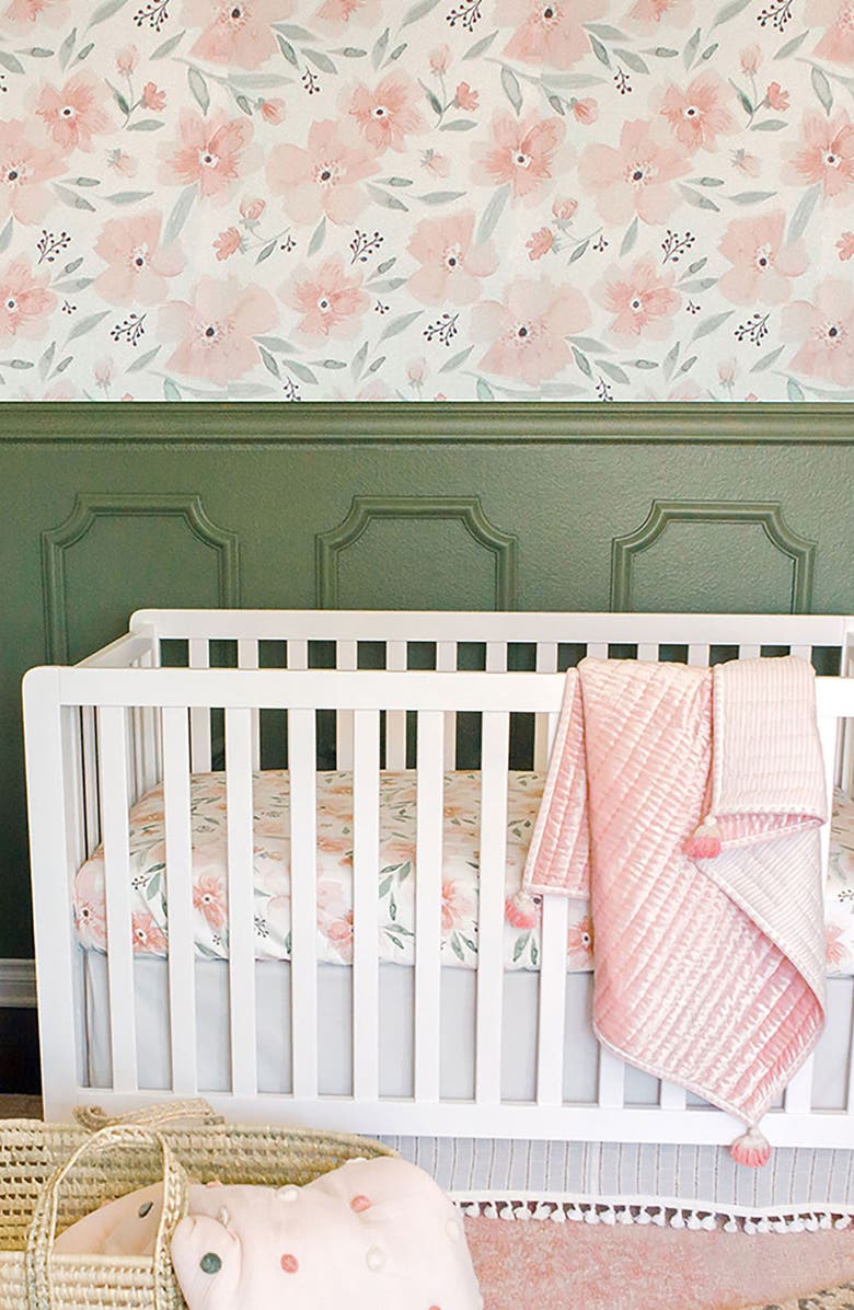 CRANE BABY Parker Pink & Green Floral Nursery Wallpaper, Alternate, color, 
