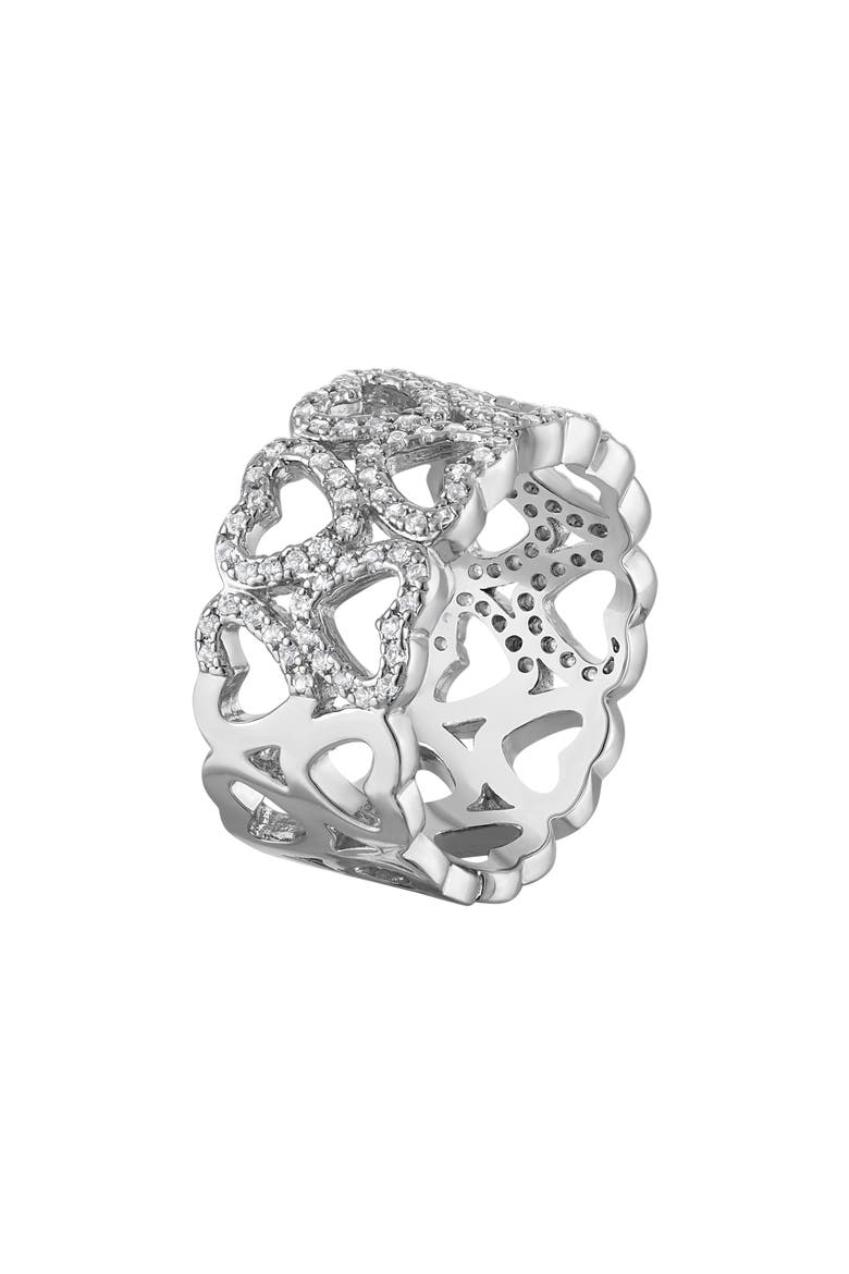 Lab Created White Sapphire Heart Band Ring, Alternate, color, WHITE