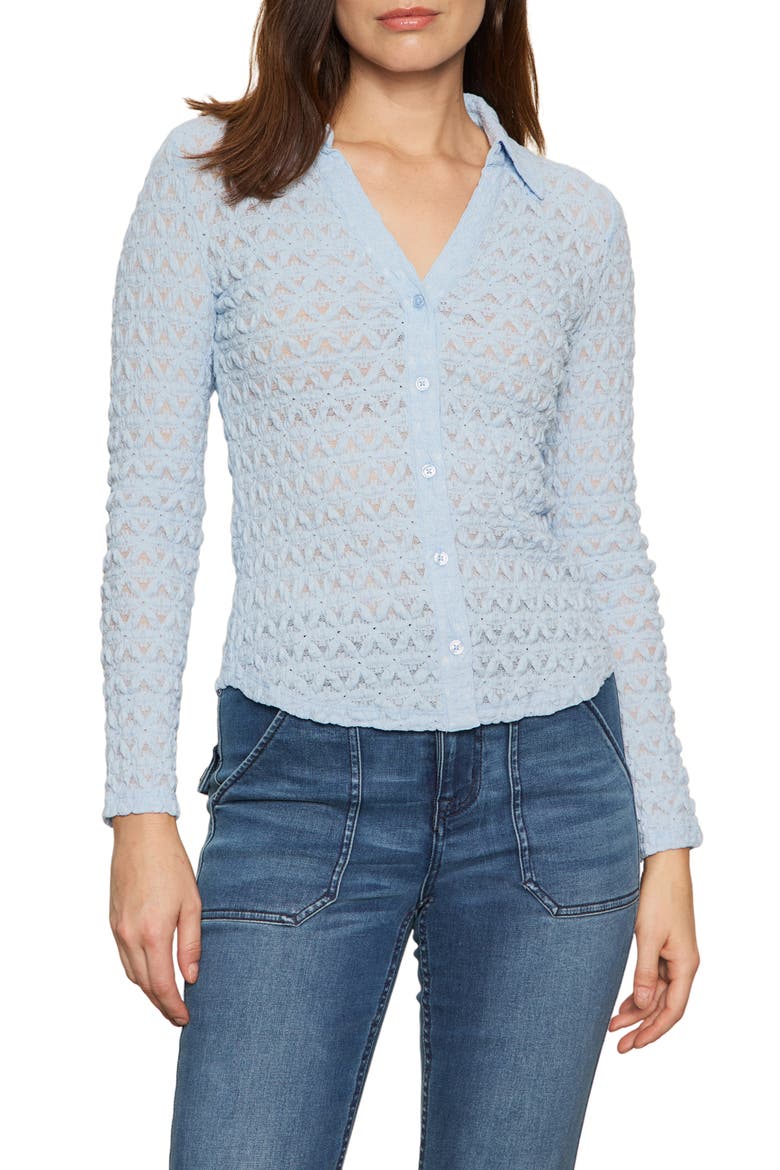 Dreamgirl Lace Button-Up Shirt, Main, color, BLUE POWDER