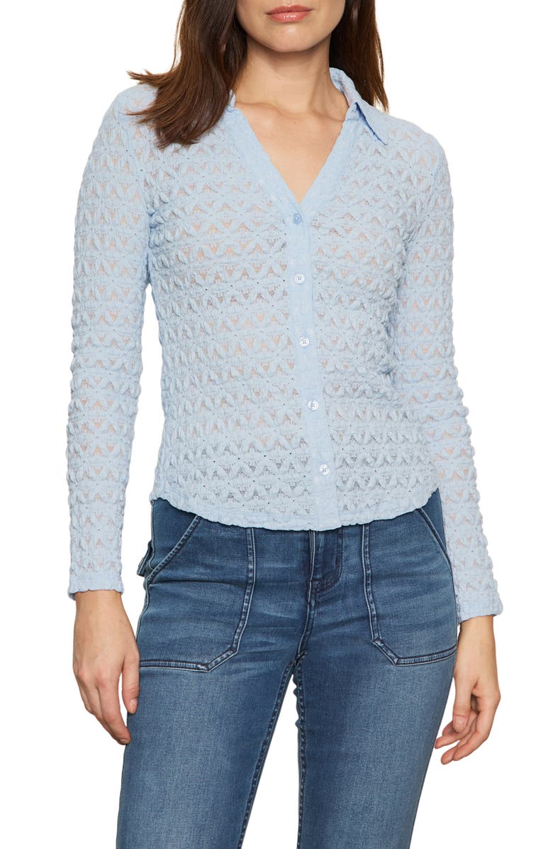 Sanctuary Dreamgirl Lace Button-Up Shirt, Main, color, Blue Powder