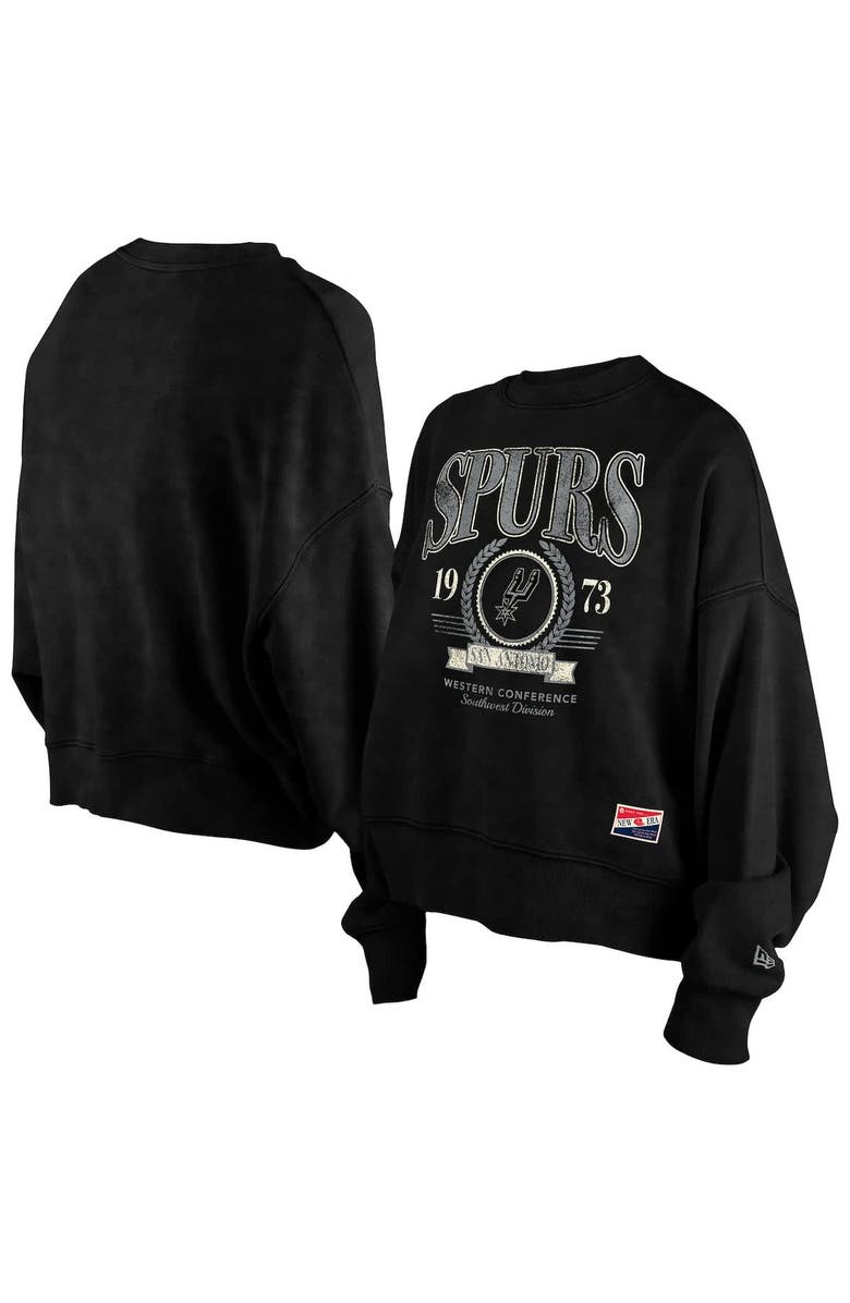 New Era Women's New Era Black San Antonio Spurs Throwback Vintage Enzyme Wash Oversized Boxy Pullover Sweatshirt, Alternate, color, Black