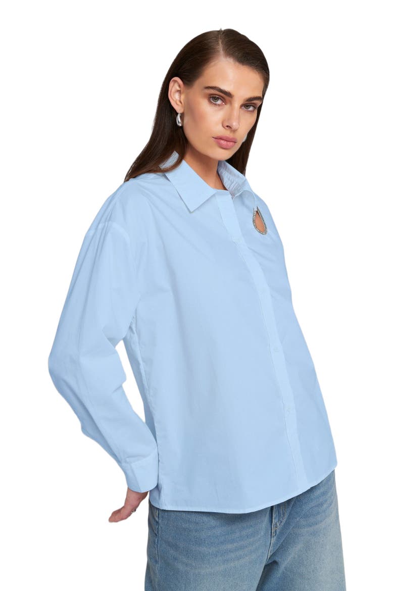 Rhinestone Trim Cutout Shirt Button Down Top, Alternate, color, Baby Blue