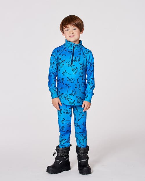 Deux Par Deux Two-piece Thermal Underwear Set Dinosaur In Blue