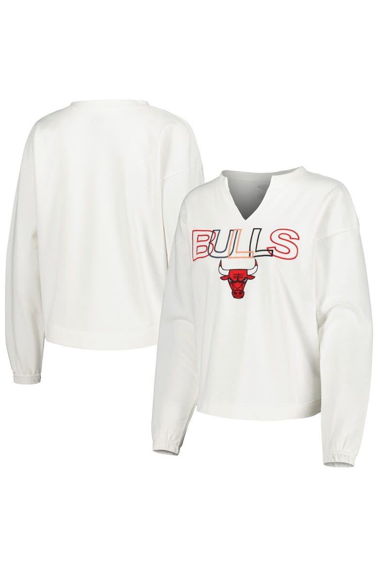 Women's Concepts Sport  White Chicago Bulls Sunray Notch Neck Long Sleeve T-Shirt, Main, color, White