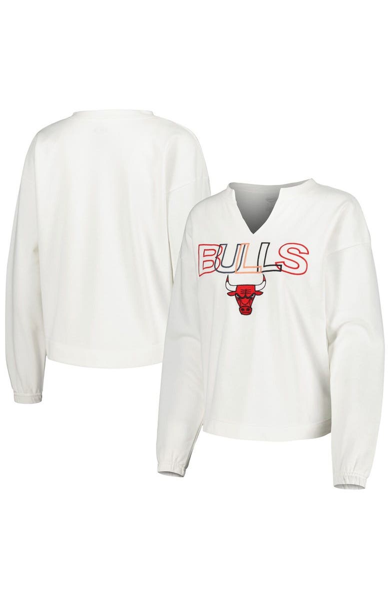 CONCEPTS SPORT Women's Concepts Sport  White Chicago Bulls Sunray Notch Neck Long Sleeve T-Shirt, Main, color, White