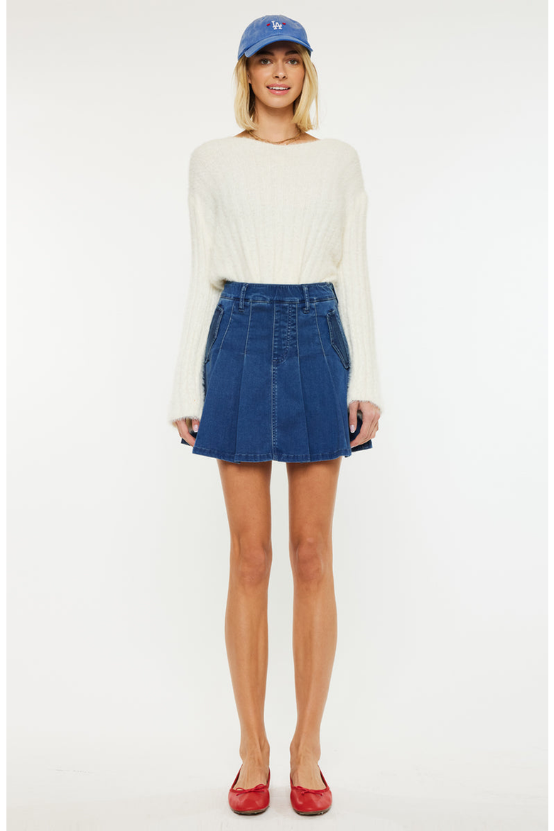 Sandy High Rise Pleated Mini Skort, Main, color, Dark Indigo