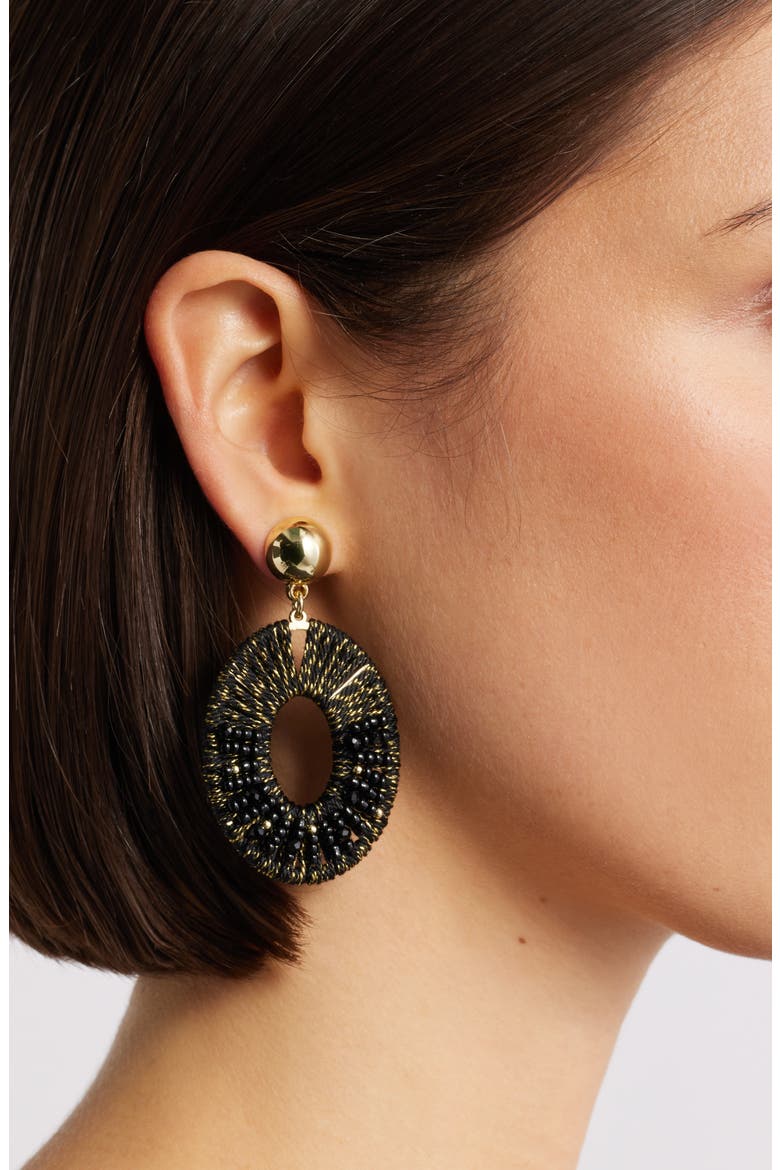 Beaded Oval Drop Earrings, Alternate, color, BLACK- GOLD