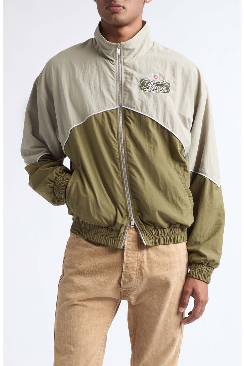 Desert Racing Embroidered Nylon Track Jacket, Main, color, OLIVE/ GREY