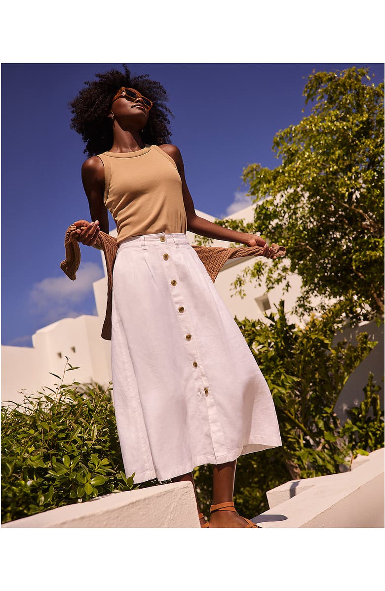 Lands' End Button Front Linen Midi Skirt, Alternate, color, White