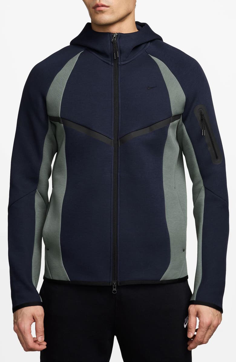 Nike Tech Colorblock Full Zip Fleece Windrunner Jacket, Main, color, Obsidian/ Clay Green