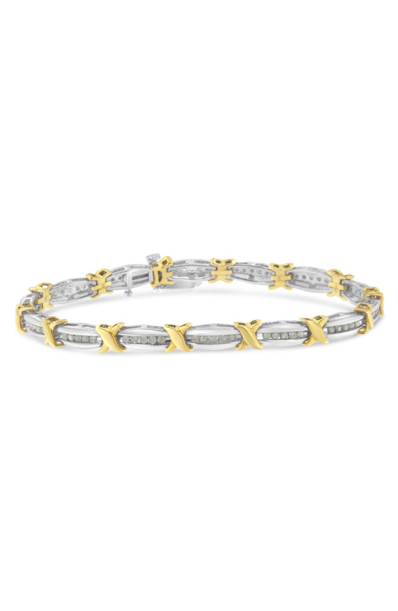 Haus of Brilliance 10K Yellow Gold over Silver 1.0 Cttw Diamond Tapered & X-Link Tennis Bracelet, Main, color, Yellowwhite
