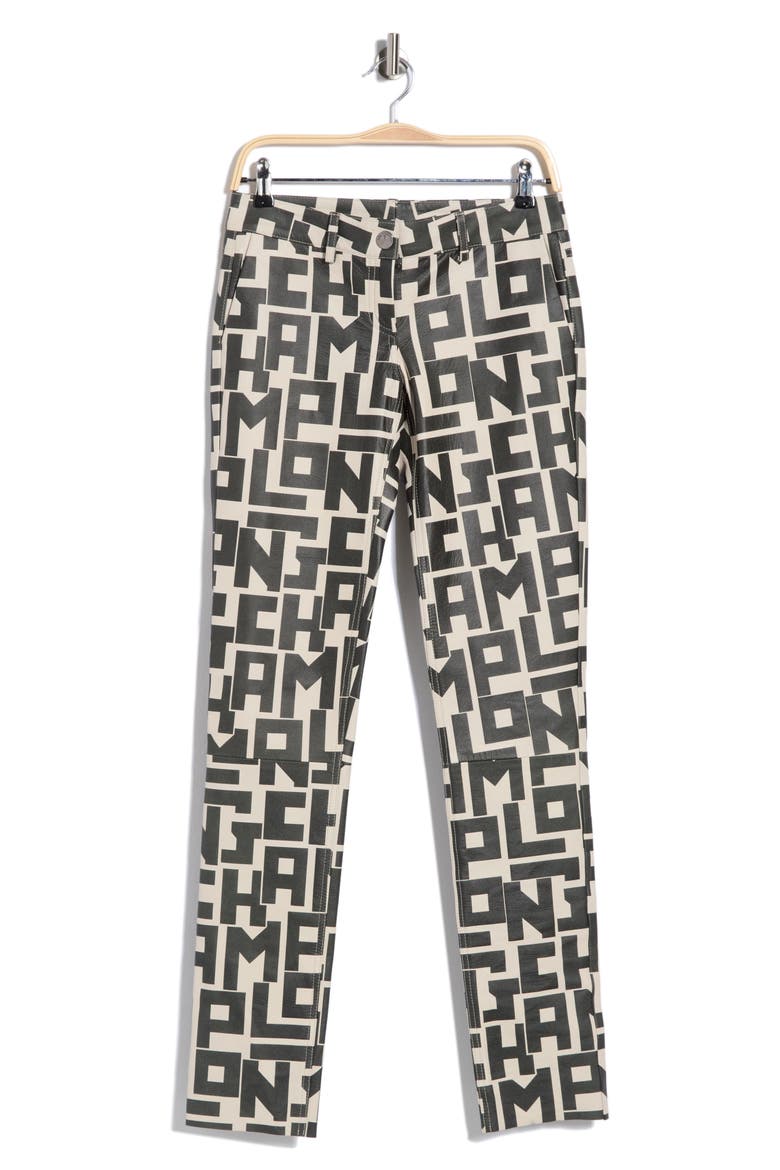 Logo Print Leather Pants, Alternate, color, CHALK