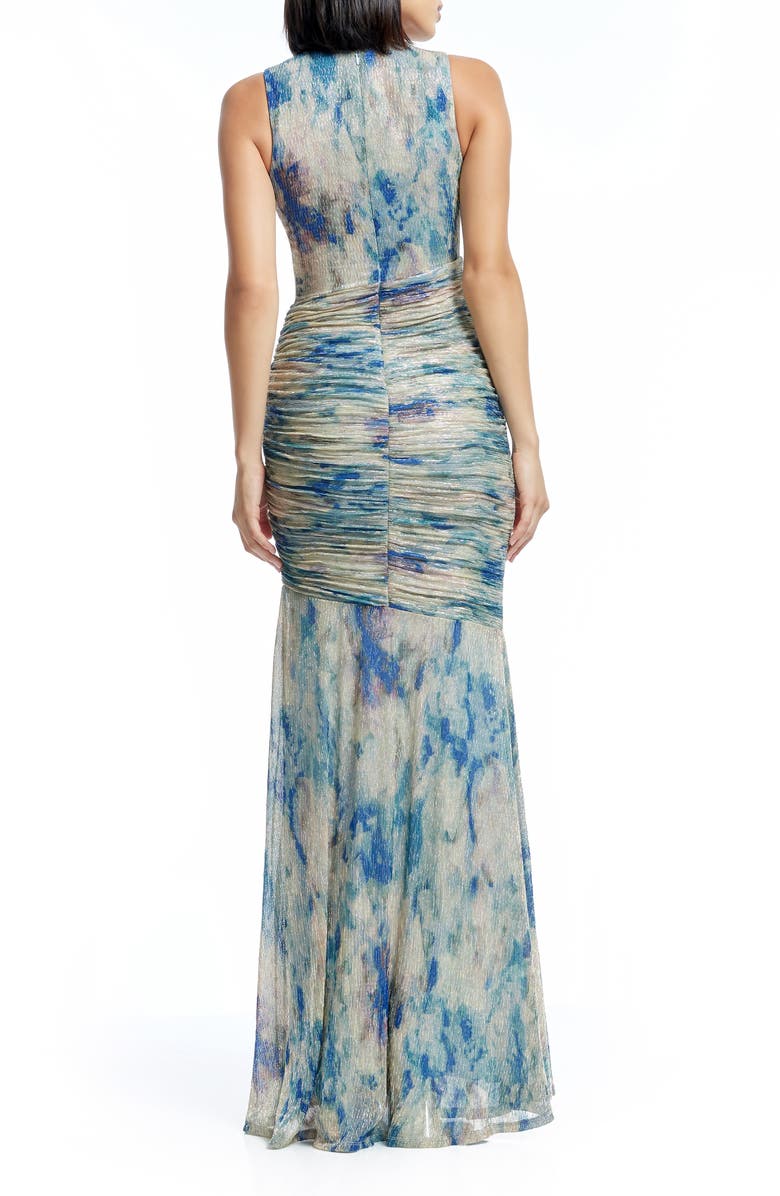 Dress the Population Violetta Metallic Floral Print Trumpet Gown, Alternate, color, Pale Blue Multi