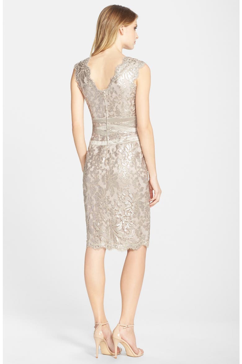 Sequin Lace Sheath Dress, Alternate, color, SAND