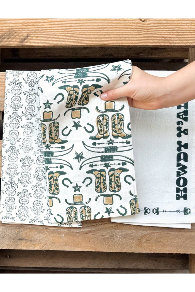 Tea Towel Set - Howdy Cowgirl, Alternate, color, Midnight