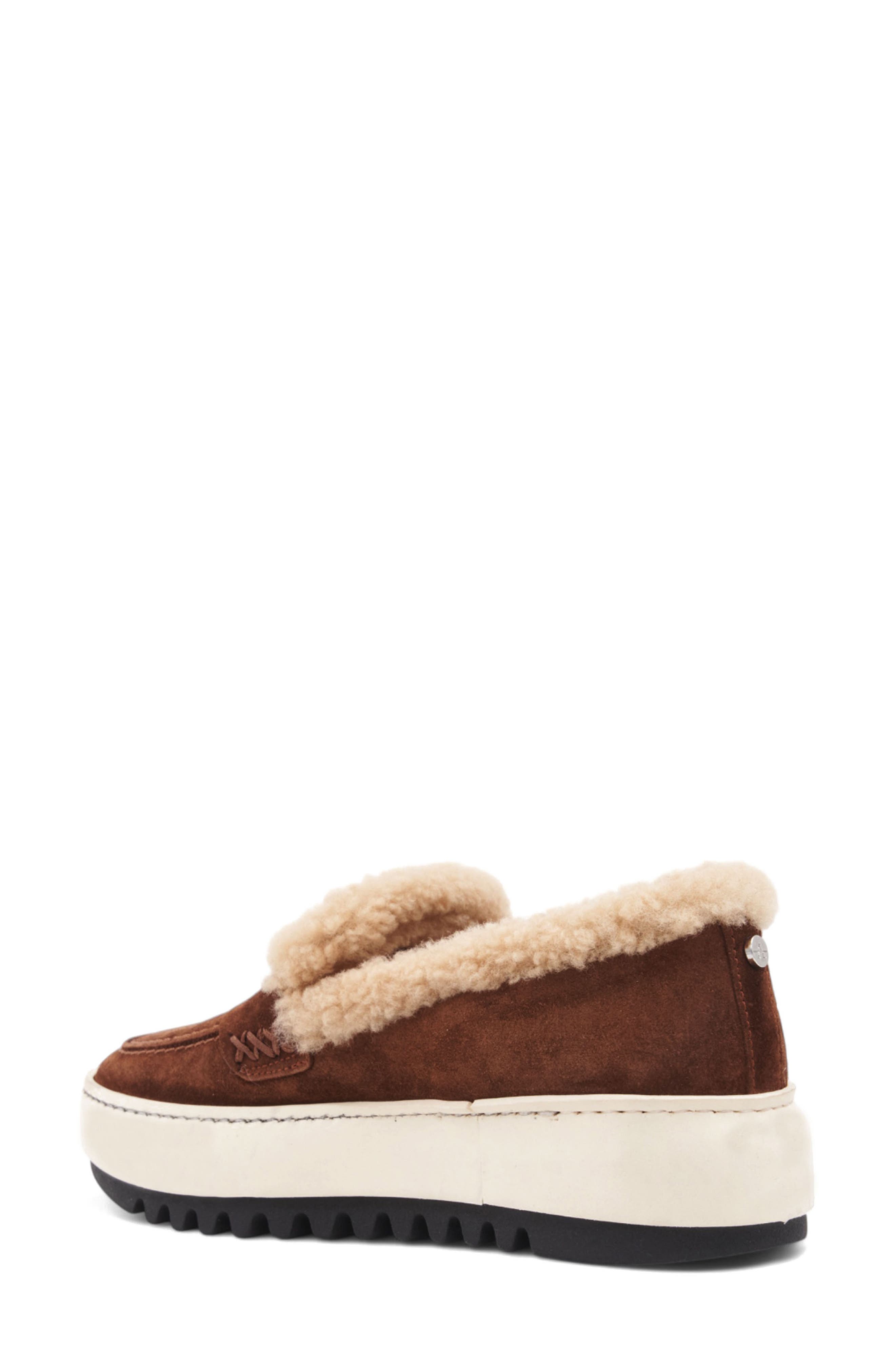 Aquatalia Ameila Genuine Shearling Lined Weatherproof Penny Loafer, Alternate, color, Brandy/ Ecru Suede