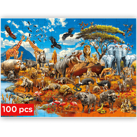 Kids Jigsaw Puzzle Set - Illustrated 100-Piece Puzzles with Educational Themes