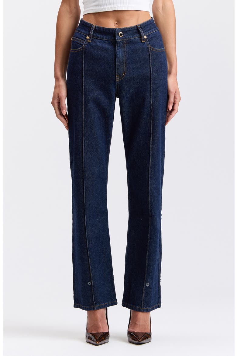 Faux Fur Trim High Waist Flare Jeans, Alternate, color, BIANCA RINSE
