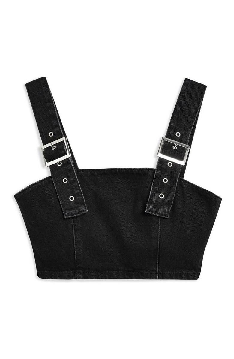 Topshop Buckle Strap Denim Bralette, Alternate, color, 
