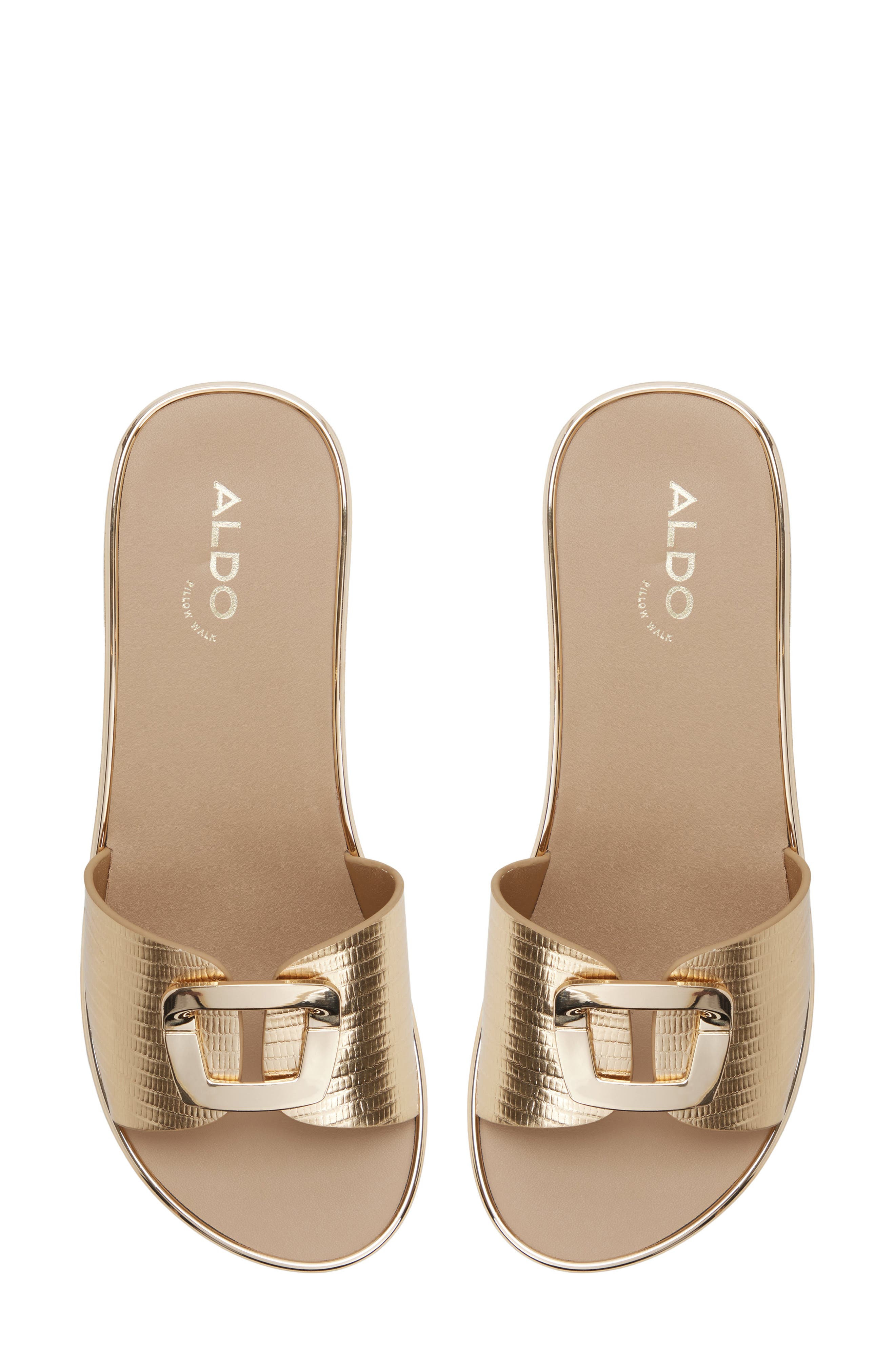 ALDO Menhaden Platform Wedge Slide Sandal, Alternate, color, Gold