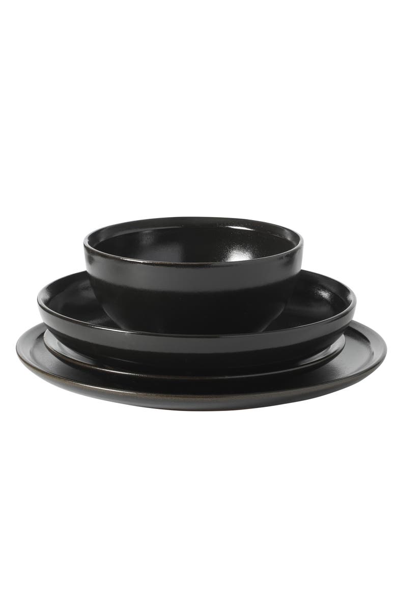 Beckett 16-Piece Matte Reactive Glaze Stoneware Dinnerware Set, Alternate, color, Black