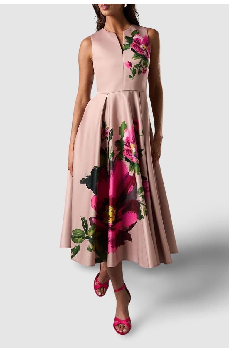 Coast Notch Neck Placement Print Midi Dress, Alternate, color, Blush