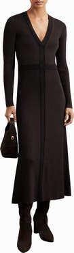 Reiss Laura Rib Long Sleeve Midi Sweater Dress