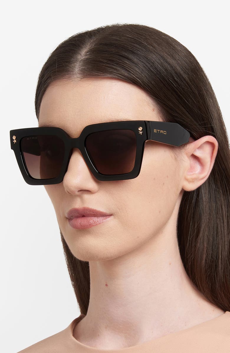 Etro 52mm Square Sunglasses, Alternate, color, Black