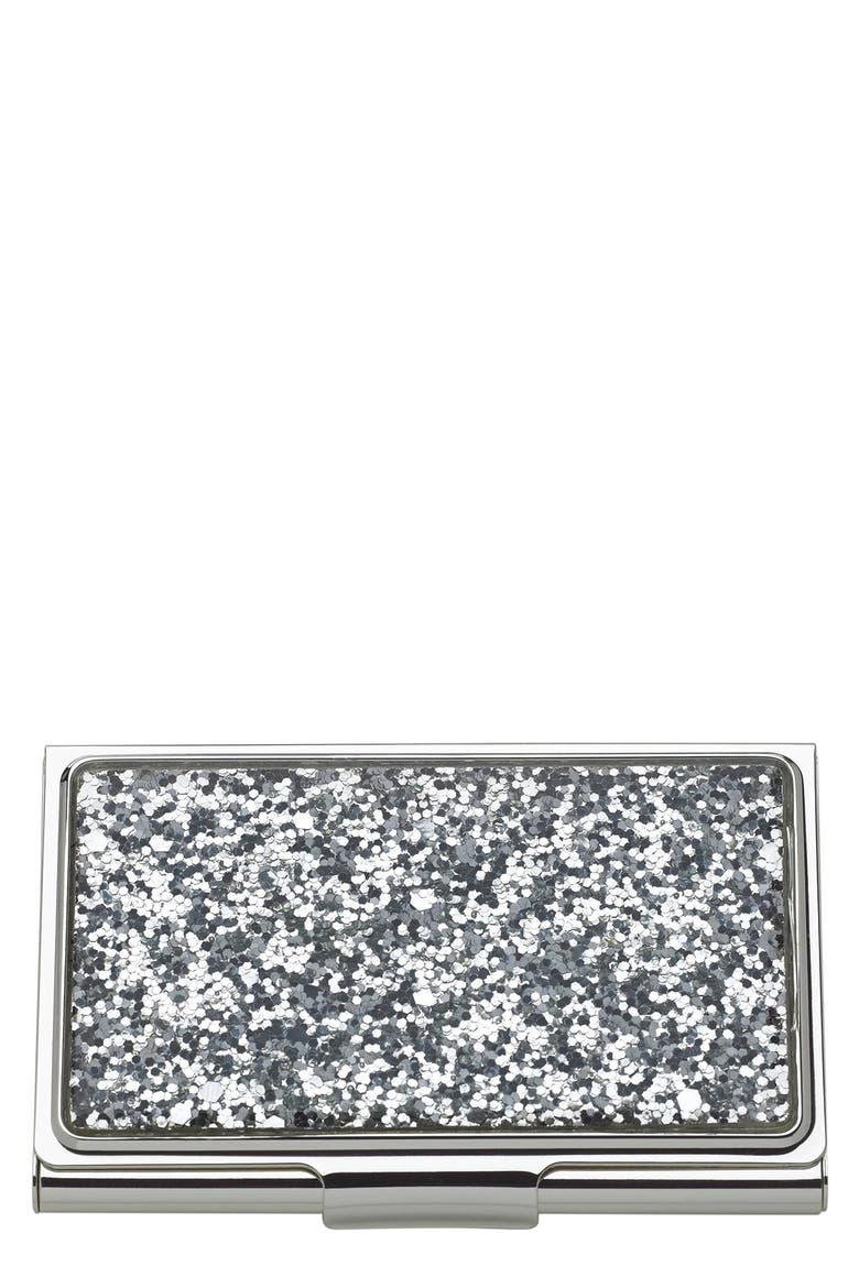glitter business card holder, Main, color, METALLIC SILVER