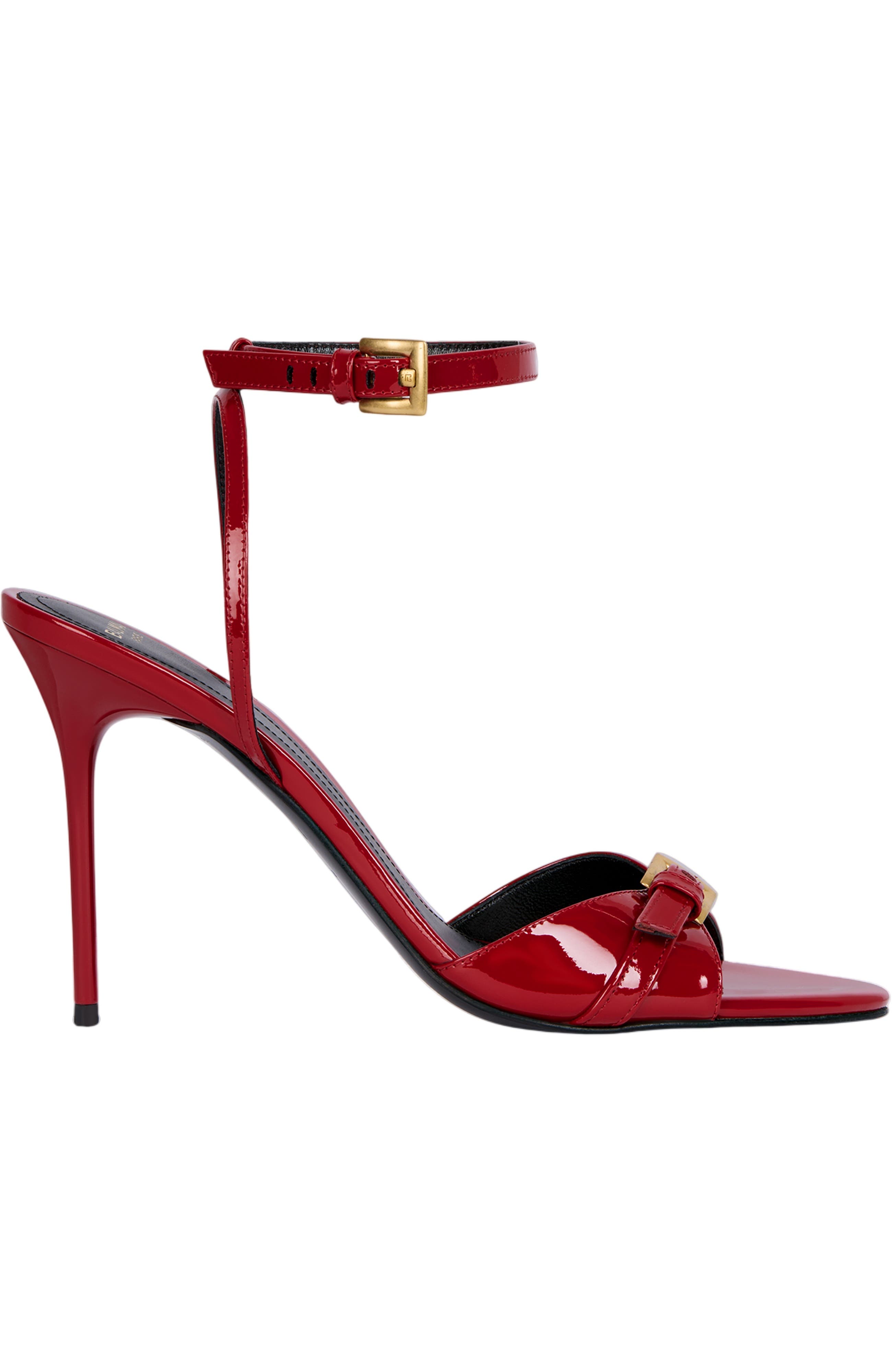 Balmain Anthem sandals in smooth calfskin leather, Alternate, color, Red