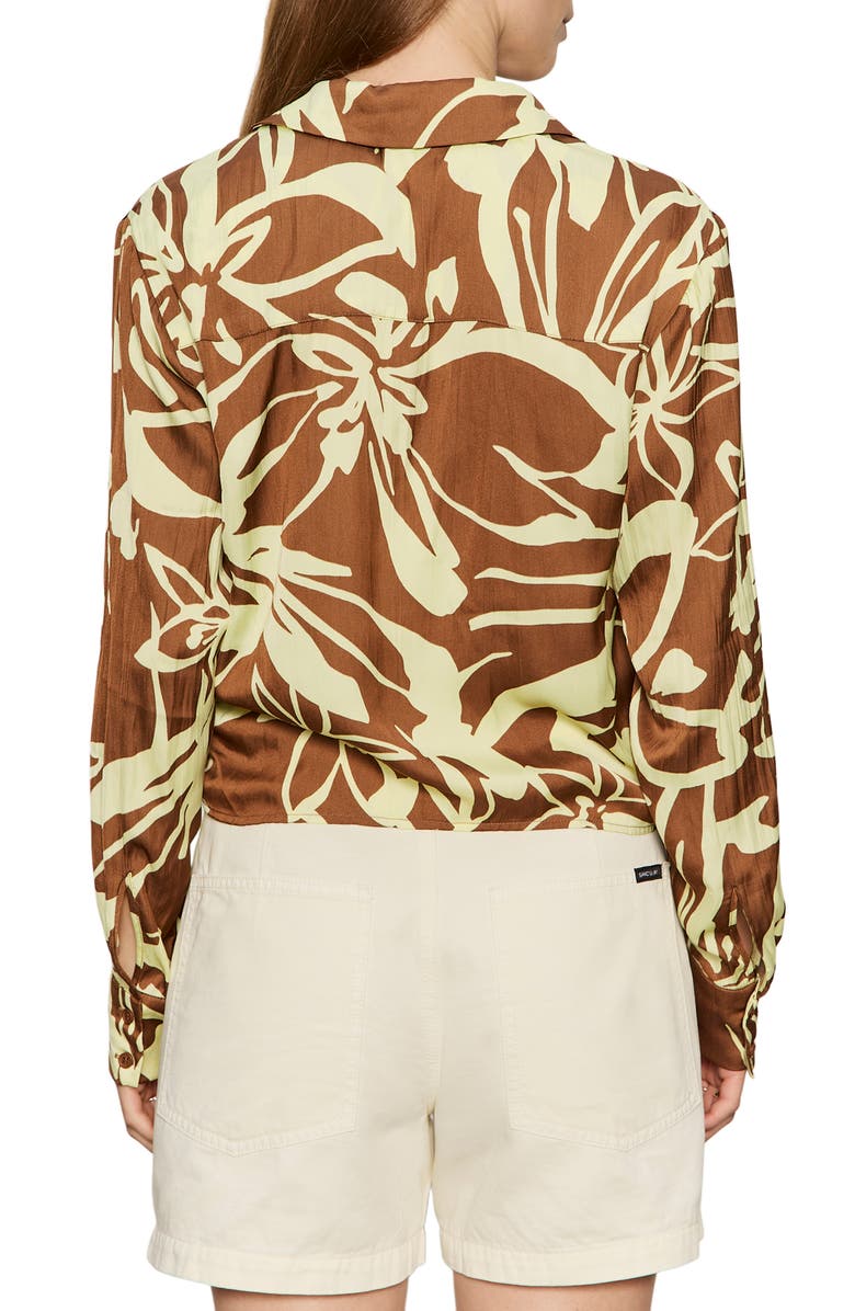 Sanctuary Lover Print Tie Hem Crop Sateen Shirt, Alternate, color, Lemon Root Brown