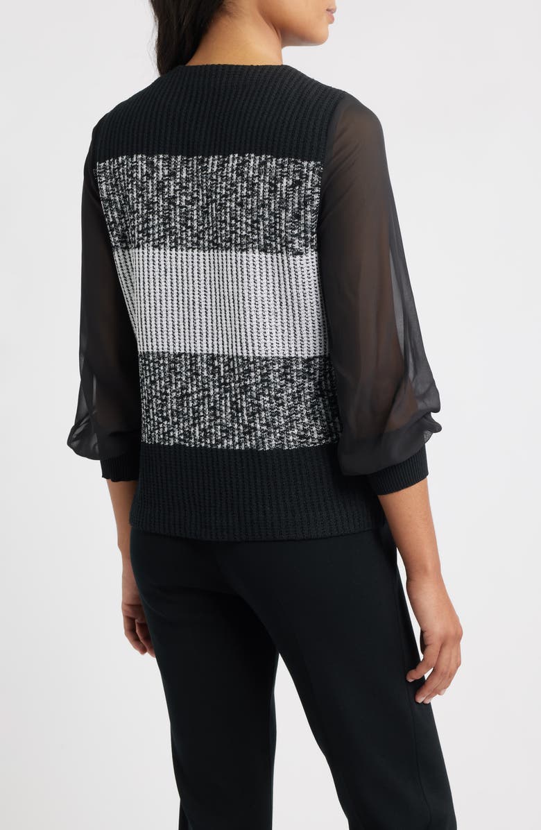 Ming Wang Mixed Media Colorblock Cardigan, Alternate, color, Black/ White