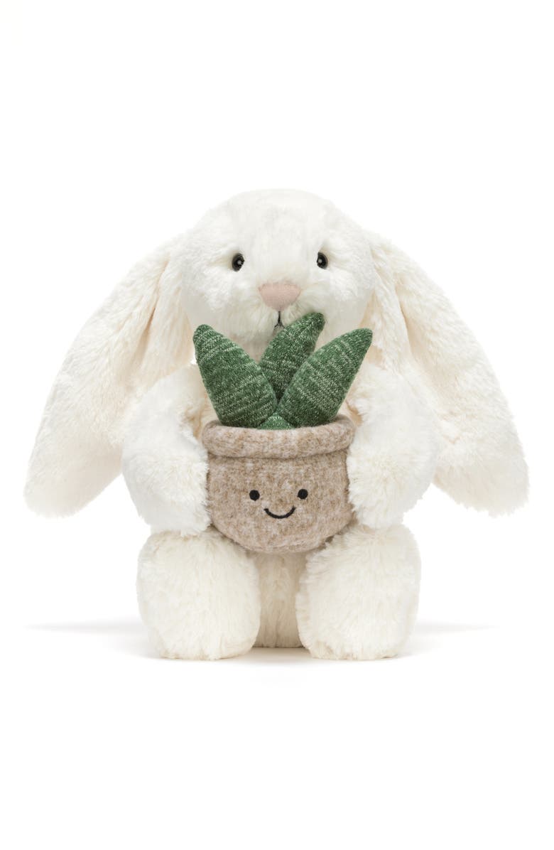 Jellycat Bunny with Plant Plushie, Main, color, White
